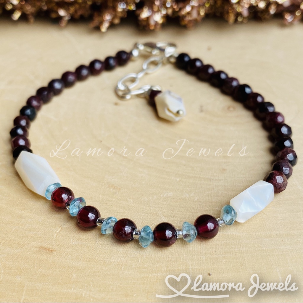 Garnet And Apatite Gemstone Silver Bracelet 30$
